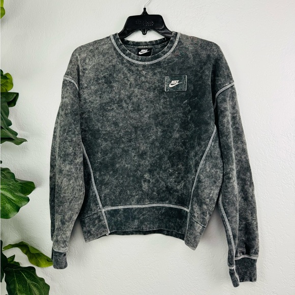 Nike French Terry Rebel CrewNeck Acid Wash Black Grey Sweatshirt - Picture 5 of 8